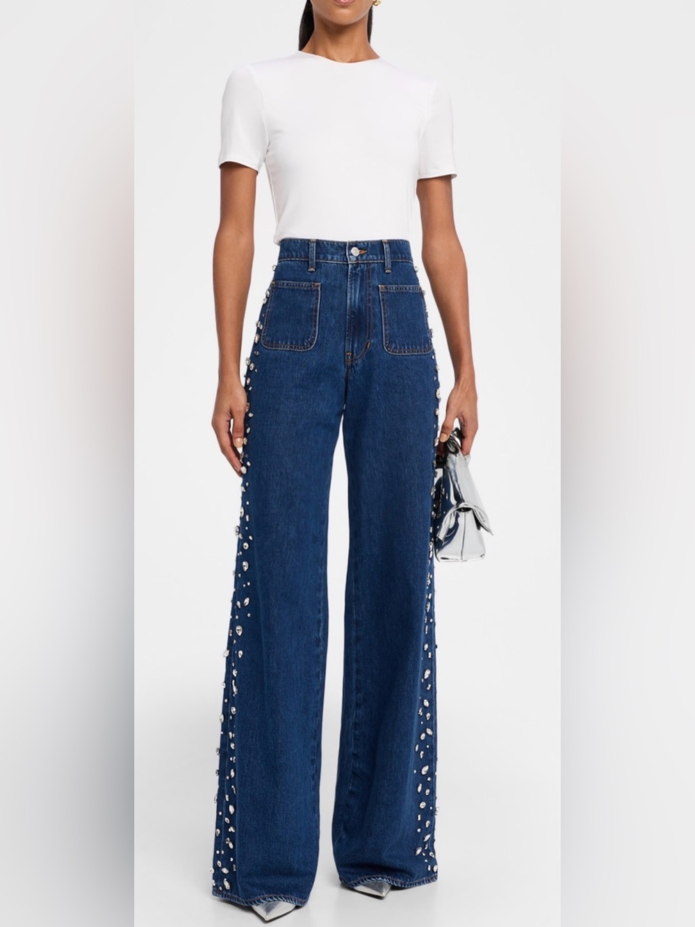 Veronica Beard Kasey Embellished Denim Mid-Rise Wide-Leg Jeans